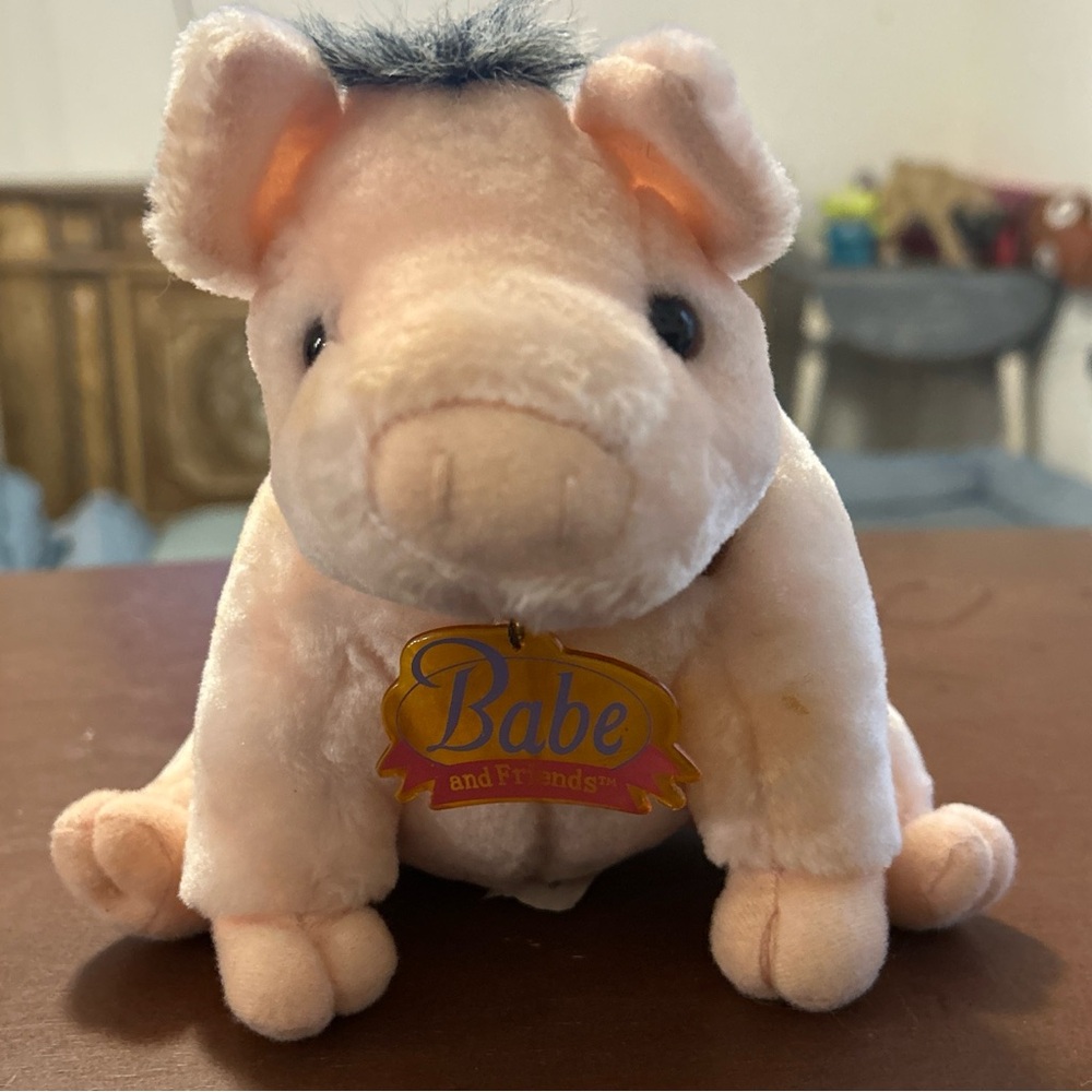 Babe Pig Plush Stuffed Animal Pink Sitting 1998 w/ Neck Tag - Vintage 90s Stuffy